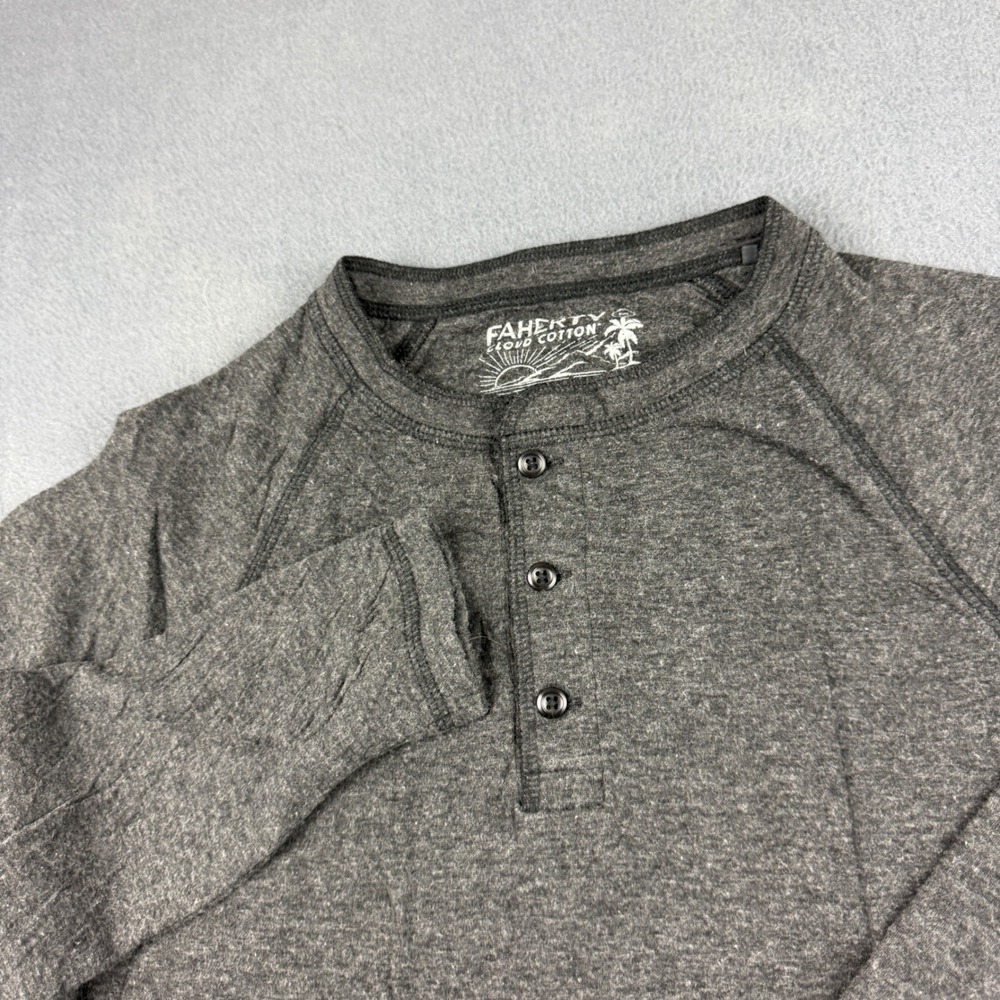 Faherty Cloud Henley Shirt Men's M Gray Huckberry Cotton Pima Modal Baselayer